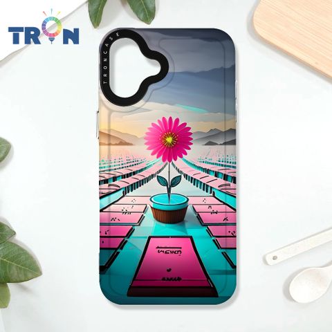 TRON iPhone 16 PLUS 桃藍色花朵系列 太空殼 透白款 手機殼