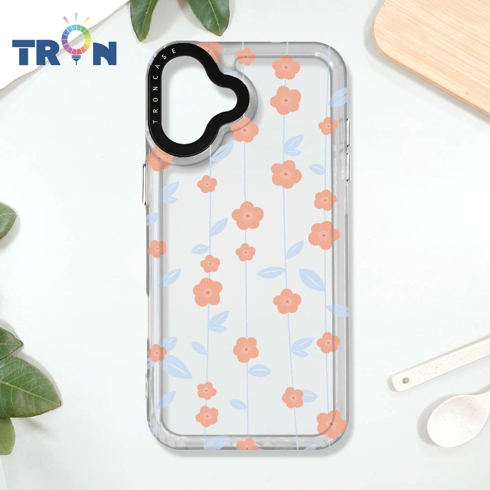  TRON iPhone 16 PLUS 條紋透明小花C款 太空殼 透白款 手機殼