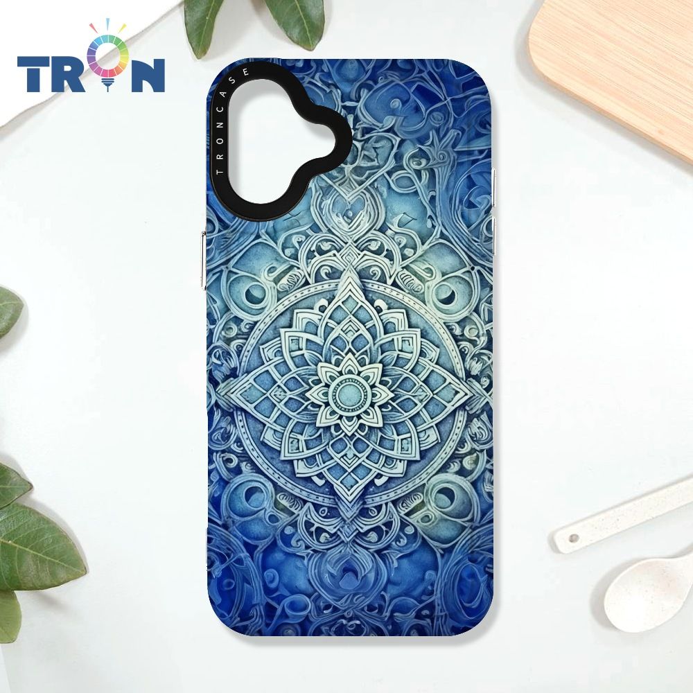  TRON iPhone 16 PLUS 藍色漸層印度Henna幸運祝福圖騰 太空殼 透黑款 手機殼