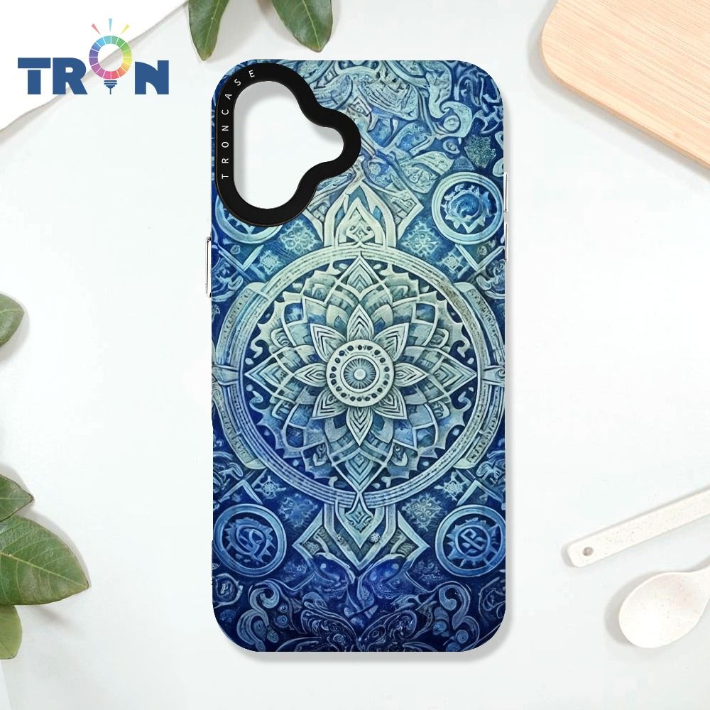  TRON iPhone 16 PLUS 藍色漸層印度Henna幸運祝福圖騰 太空殼 透黑款 手機殼