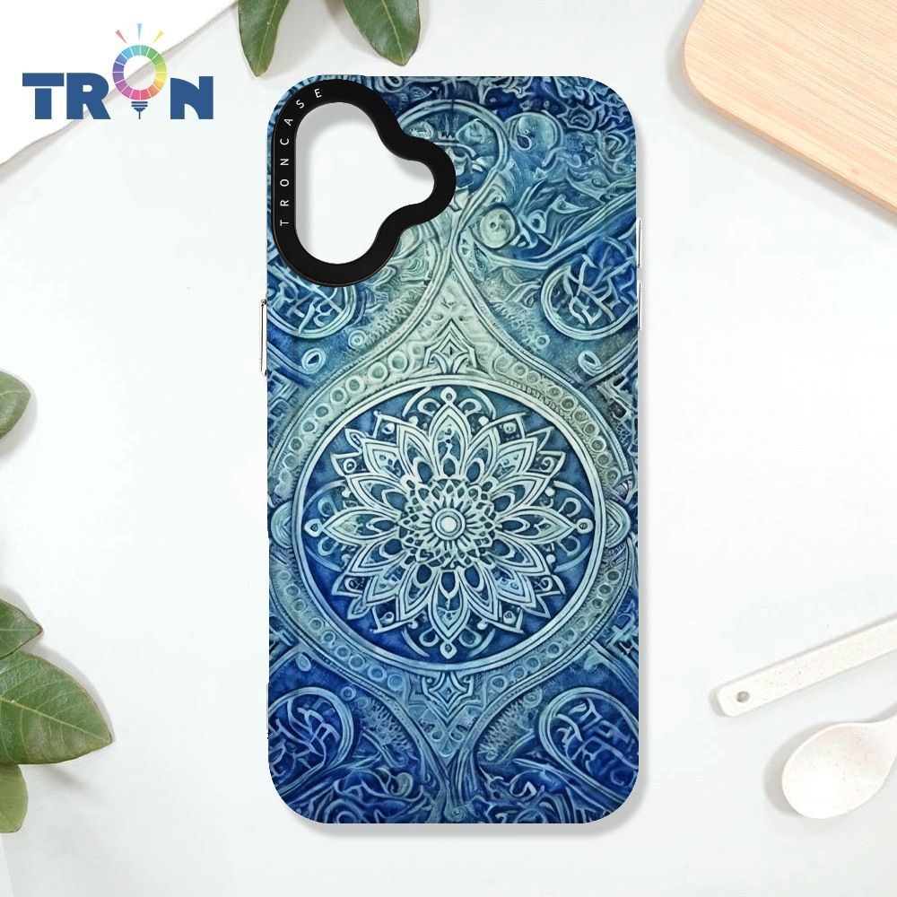  TRON iPhone 16 PLUS 藍色漸層印度Henna幸運祝福圖騰 太空殼 透黑款 手機殼