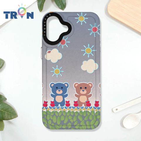 TRON iPhone 16 PLUS 小熊與花系列 太空殼 透白款 手機殼