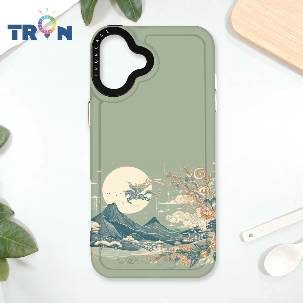  TRON IPhone 16 PLUS 圓形復古山水畫系列 太空殼 透黑款 手機殼