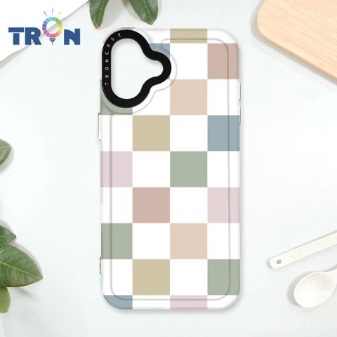 TRON IPhone 16 PLUS 莫蘭迪色簡約格子A款 太空殼 透黑款 手機殼