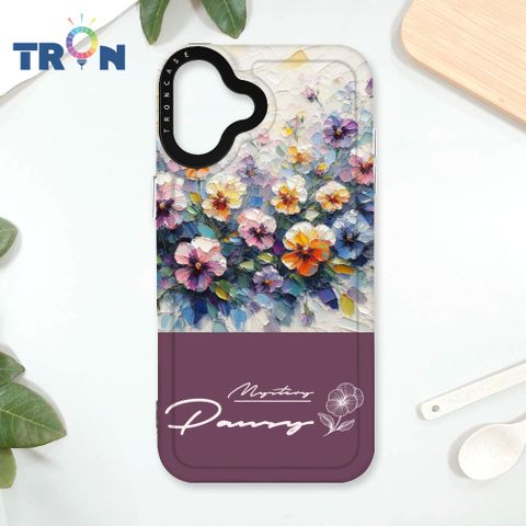 TRON IPhone 16 PLUS 藝術刀畫油畫花卉 太空殼 透黑款 手機殼