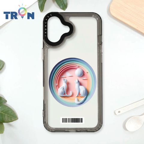 TRON IPhone 16 PLUS 可愛紙雕貓咪  載具 太空殼 透黑款 手機殼
