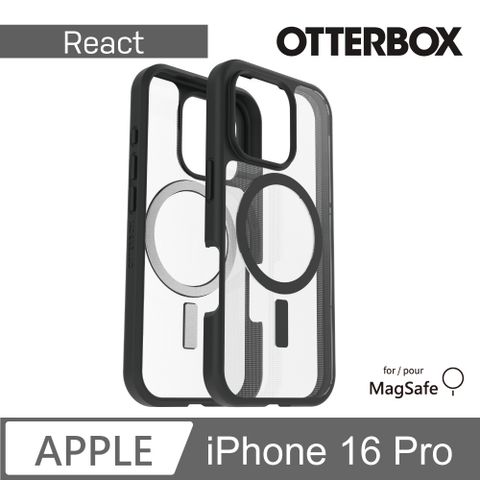 OTTERBOX iPhone 16 Pro 6.3吋 React 輕透防摔殼-黑透(支援MagSafe)