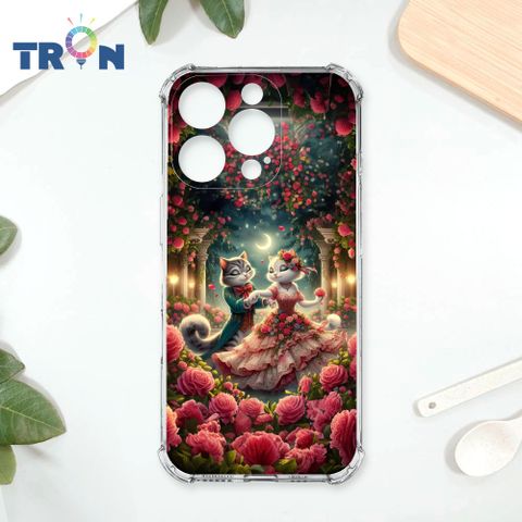 TRON IPhone 16 Pro 月光下玫瑰庭園跳舞的貓咪 四角防摔殼 手機殼