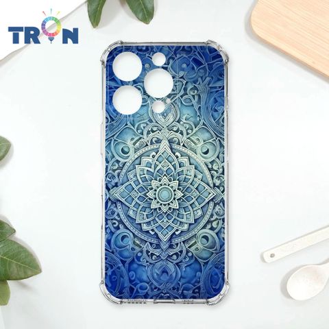 TRON IPhone 16 Pro 藍色漸層印度Henna幸運祝福圖騰 四角防摔殼 手機殼