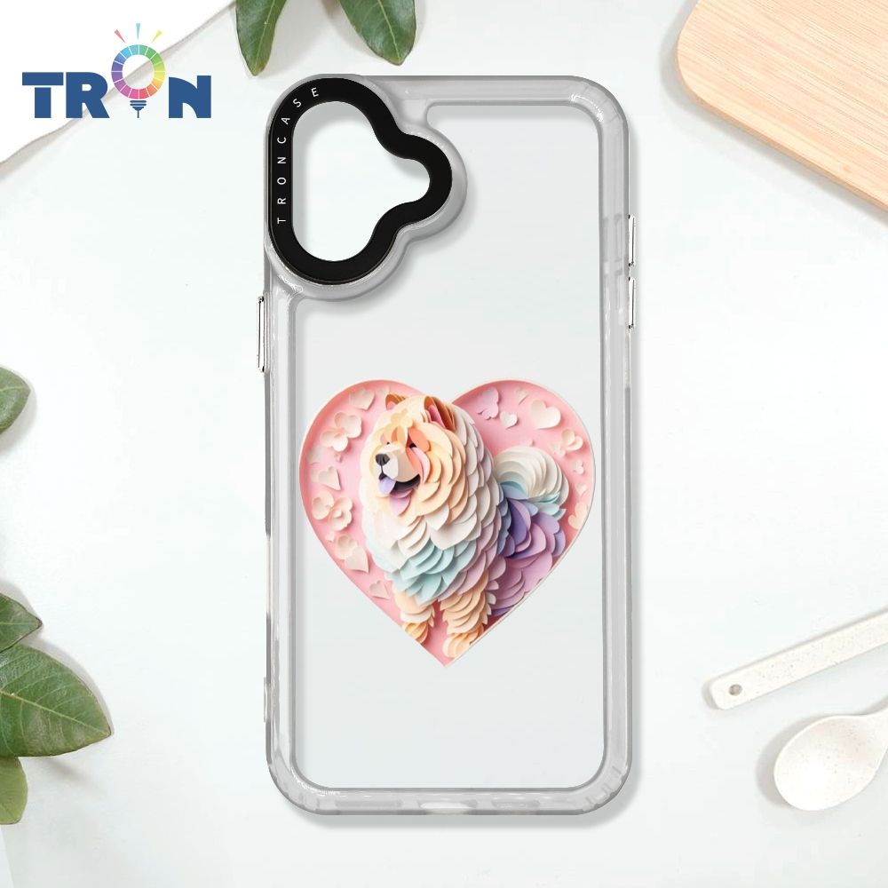  TRON iPhone 16 PLUS 可愛紙雕鬆獅犬 太空殼 透白款 手機殼