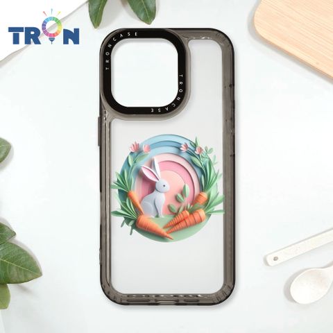 TRON IPhone 16 Pro 可愛紙雕兔子 太空殼 透黑款 手機殼