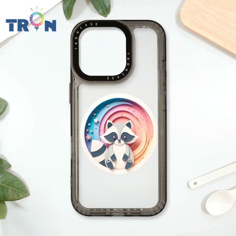 TRON IPhone 16 Pro 可愛紙雕浣熊 太空殼 透黑款 手機殼