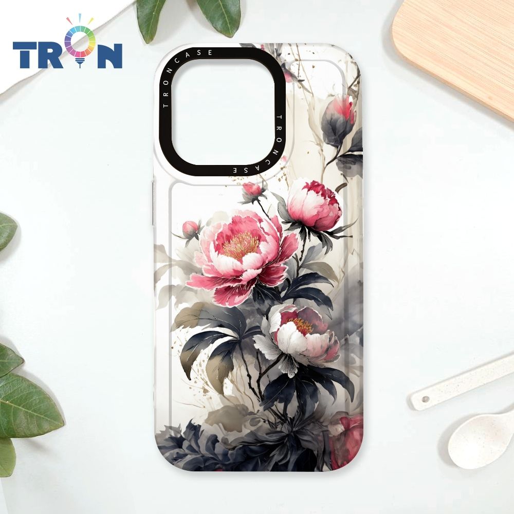  TRON iPhone 16 Pro 水墨牡丹花 太空殼 透白款 手機殼