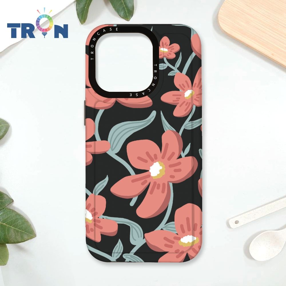  TRON IPhone 16 Pro 平塗手繪花B款 太空殼 透黑款 手機殼