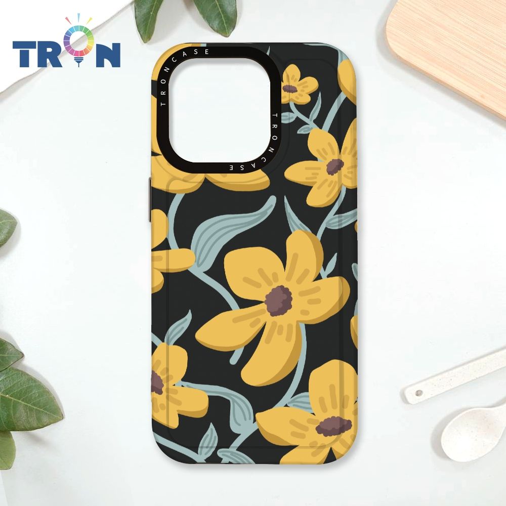  TRON IPhone 16 Pro 平塗手繪花B款 太空殼 透黑款 手機殼