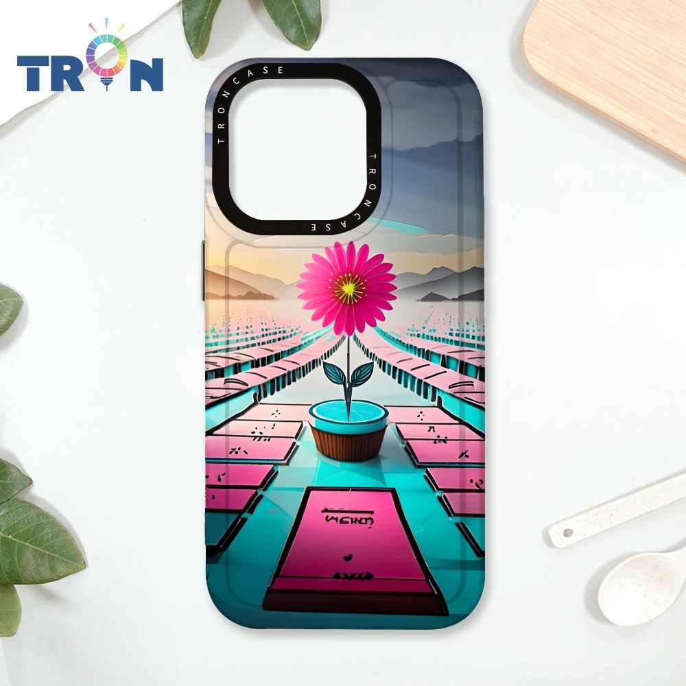  TRON IPhone 16 Pro 桃藍色花朵系列 太空殼 透黑款 手機殼