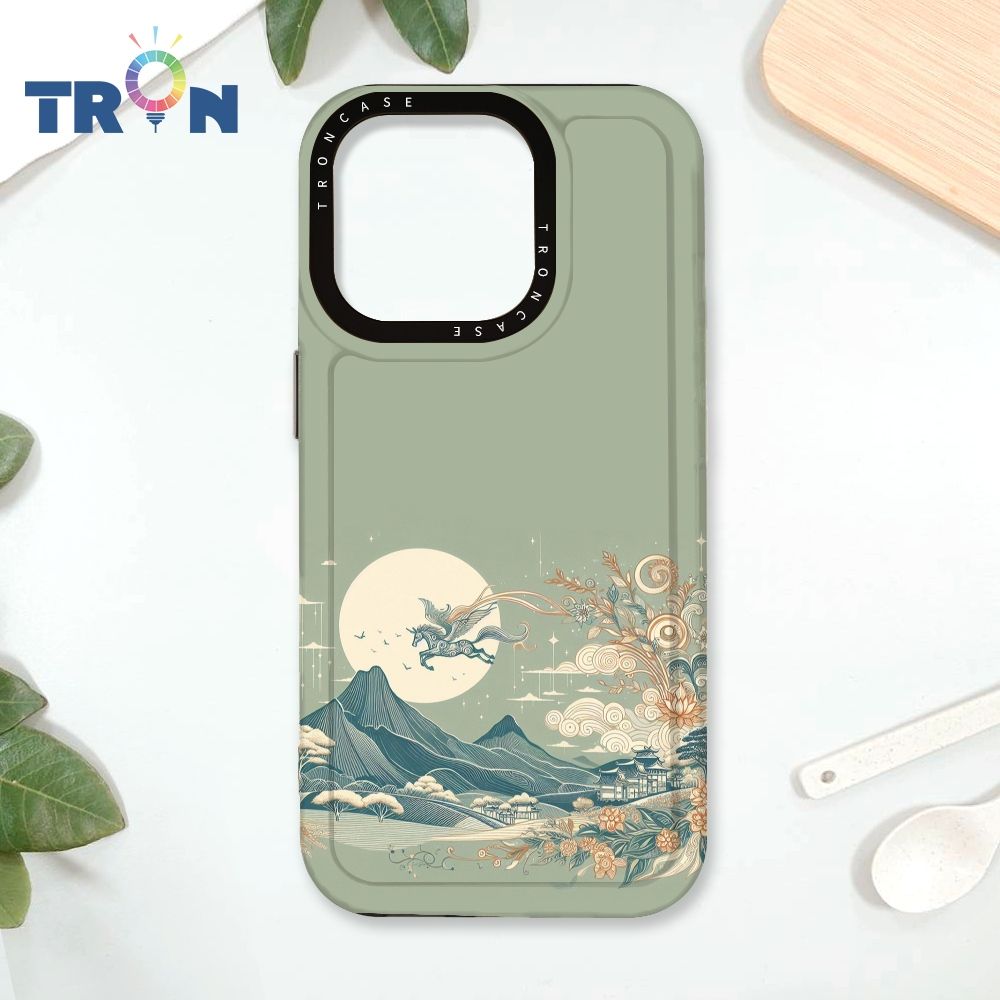  TRON IPhone 16 Pro 圓形復古山水畫系列 太空殼 透黑款 手機殼