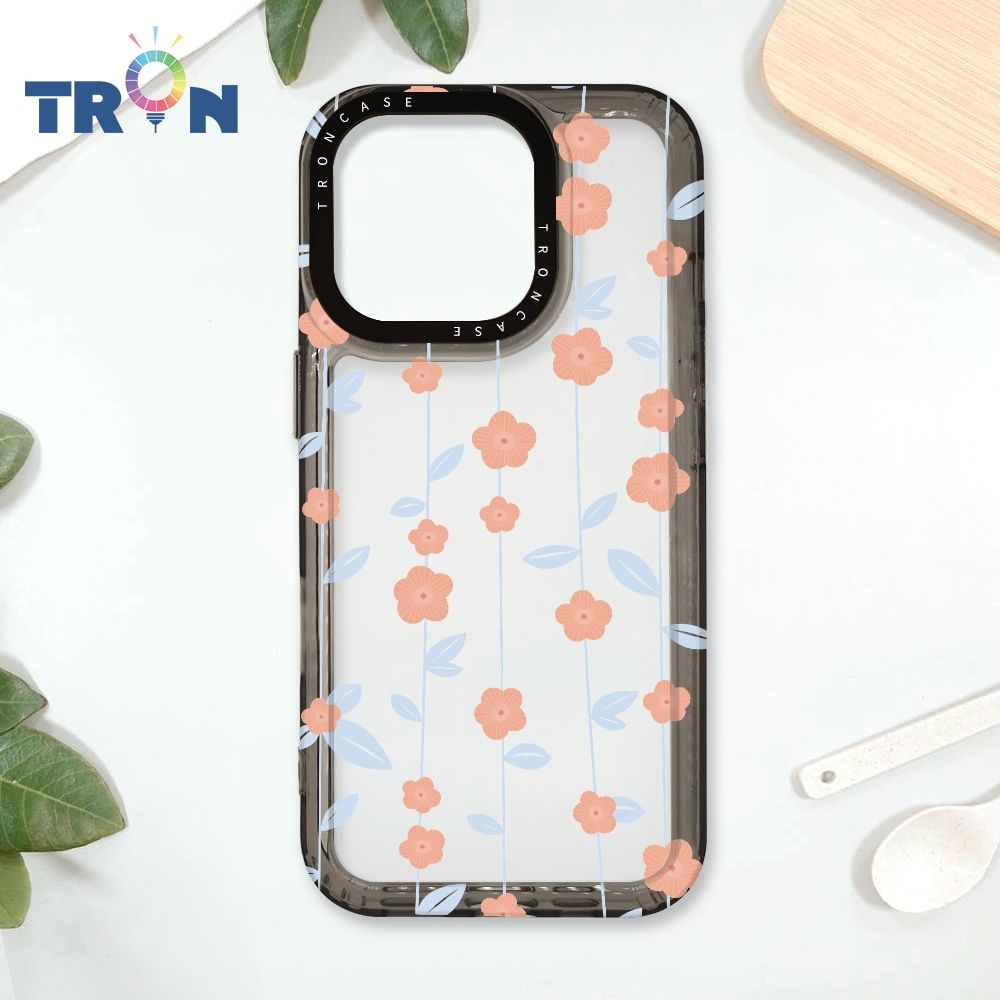  TRON IPhone 16 Pro 條紋透明小花C款 太空殼 透黑款 手機殼