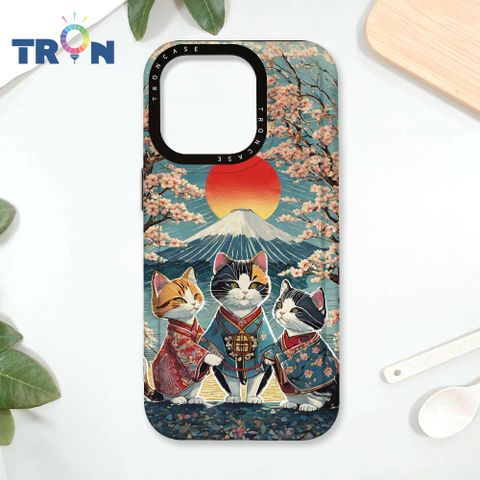 TRON IPhone 16 Pro 日系富士山櫻花貓咪系列 太空殼 透黑款 手機殼