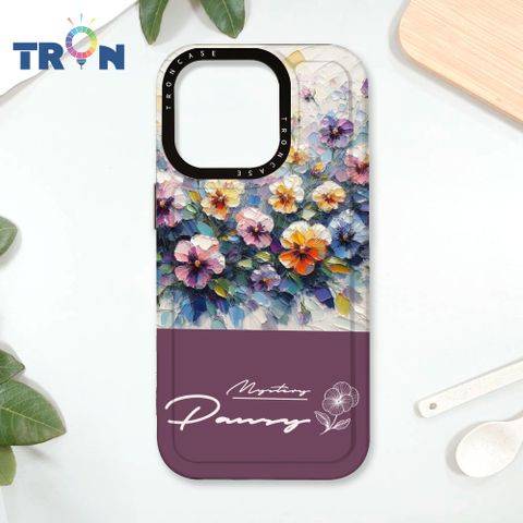 TRON IPhone 16 Pro 藝術刀畫油畫花卉 太空殼 透黑款 手機殼