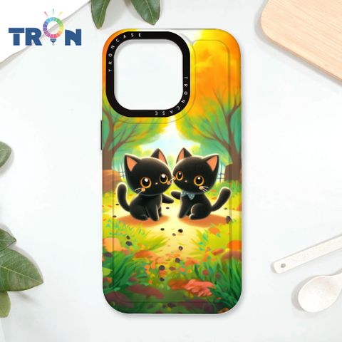 TRON IPhone 16 Pro 櫻花公園黑色貓咪 太空殼 透黑款 手機殼