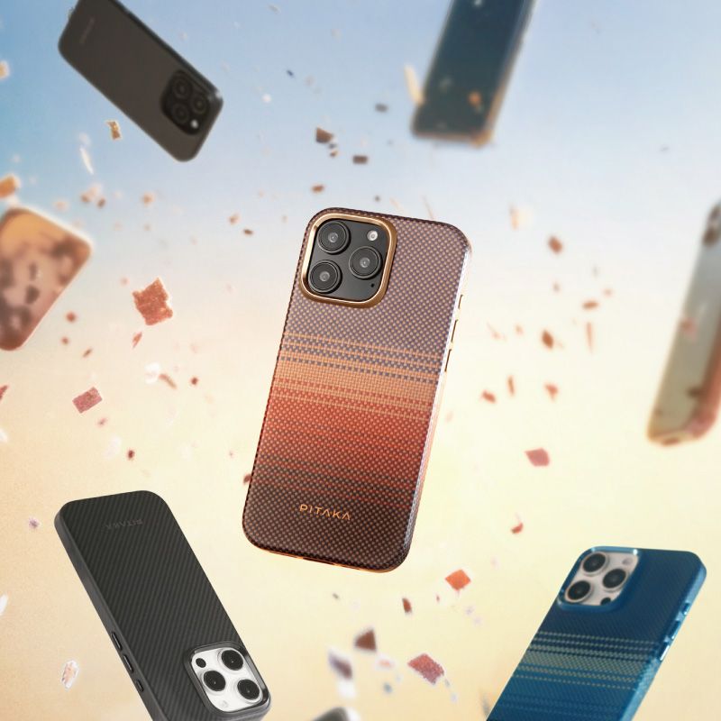 PITAKA iPhone16 Pro 輕時尚航太纖維磁吸軍規防撞殼｜日落