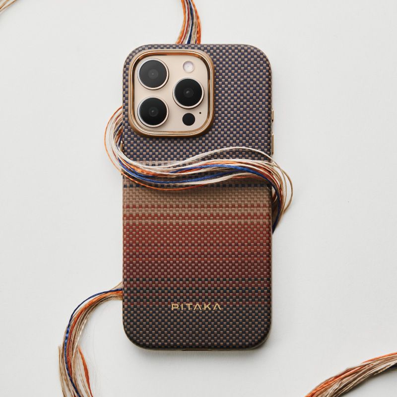 PITAKA iPhone16 Pro 輕時尚航太纖維磁吸軍規防撞殼｜日落