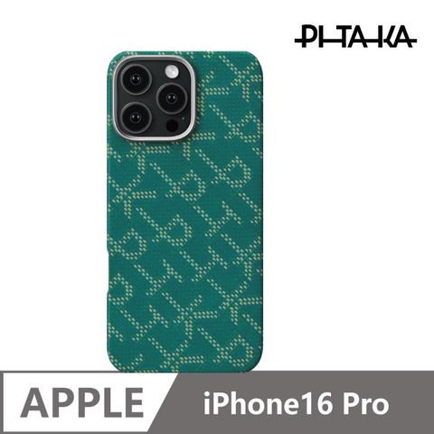 PITAKA iPhone16 Pro 芳綸纖維磁吸殼 PTK 經典字母組合款 金綠