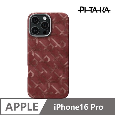 PITAKA iPhone16 Pro 芳綸纖維磁吸殼 PTK 經典字母組合款 金紅