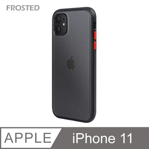 【個性撞色防摔】iPhone11 手機殼 i11 親膚手感 鏡頭加高 不留指紋(黑+紅鍵)