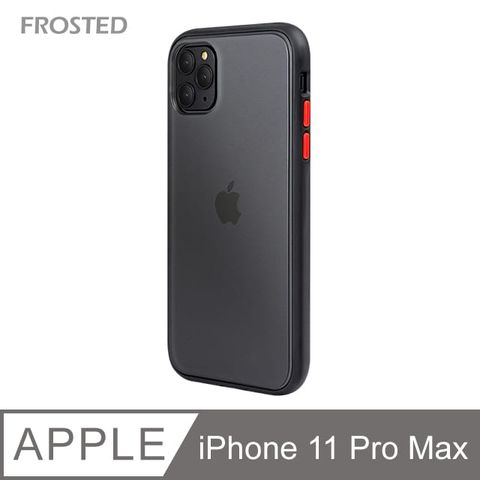 【個性撞色防摔】iPhone11 Pro Max 手機殼 i11 Pro Max 親膚手感 鏡頭加高 不留指紋(黑+紅鍵)