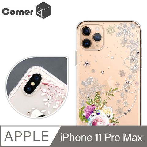 Corner4 Corner4 iPhone 11 Pro Max 6.5吋奧地利彩鑽雙料手機殼-緋雪薔薇