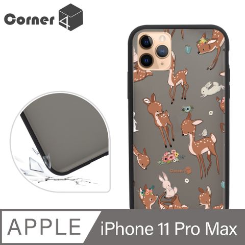 Corner4 Corner4 iPhone 11 Pro Max 6.5吋柔滑觸感軍規防摔手機殼-小鹿(黑殼)