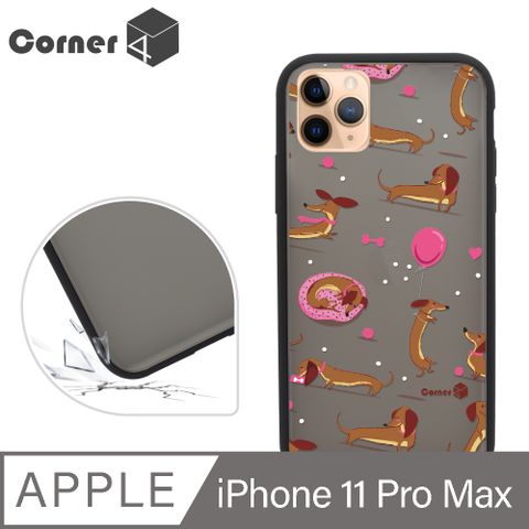 Corner4 Corner4 iPhone 11 Pro Max 6.5吋柔滑觸感軍規防摔手機殼-小臘腸(黑殼)