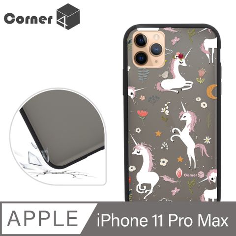 Corner4 Corner4 iPhone 11 Pro Max 6.5吋柔滑觸感軍規防摔手機殼-獨角獸(黑殼)