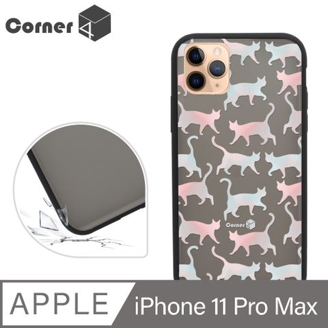 Corner4 Corner4 iPhone 11 Pro Max 6.5吋柔滑觸感軍規防摔手機殼-貓咪世界(黑殼)