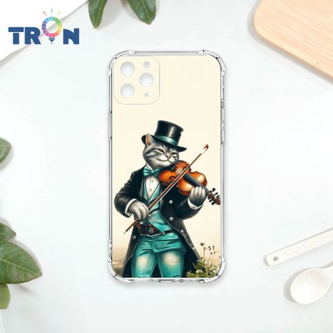 TRON IPhone 11 PRO MAX 小提琴鋼琴演奏紳士貓咪 四角防摔殼 手機殼