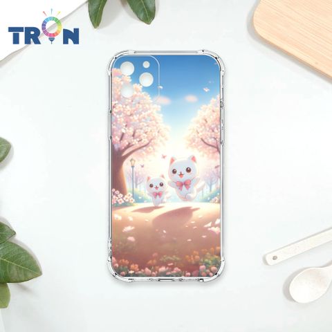 TRON IPhone 11 PRO MAX 櫻花插畫風格白貓咪 四角防摔殼 手機殼