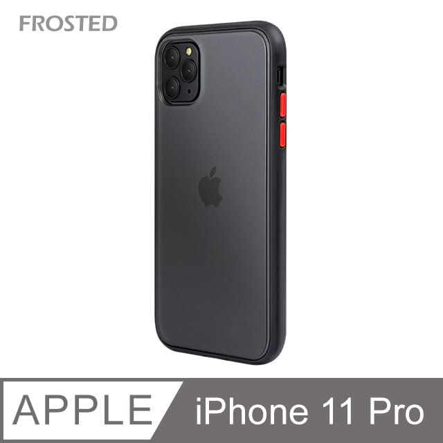  【個性撞色防摔】iPhone11 Pro 手機殼 i11 Pro 親膚手感 鏡頭加高 不留指紋(黑+紅鍵)