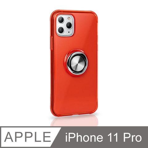 《指環支架空壓殼》 iPhone11 Pro 手機殼 防摔 i11 Pro 保護殼 磁吸式 手機支架 軟殼(透紅)支架360°自由調整