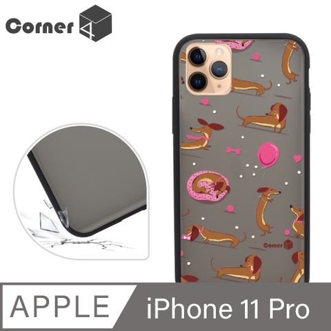 Corner4 Corner4 iPhone 11 Pro 5.8吋柔滑觸感軍規防摔手機殼-小臘腸(黑殼)