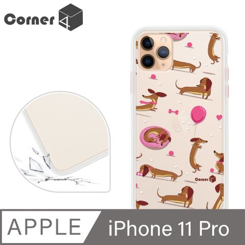 Corner4 Corner4 iPhone 11 Pro 5.8吋柔滑觸感軍規防摔手機殼-小臘腸(白殼)