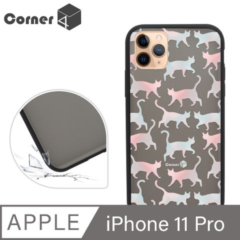 Corner4 Corner4 iPhone 11 Pro 5.8吋柔滑觸感軍規防摔手機殼-貓咪世界(黑殼)