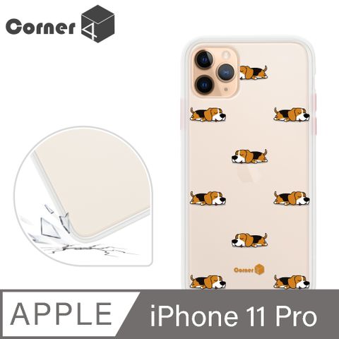 Corner4 Corner4 iPhone 11 Pro 5.8吋柔滑觸感軍規防摔手機殼-米格魯懶洋洋(白殼)