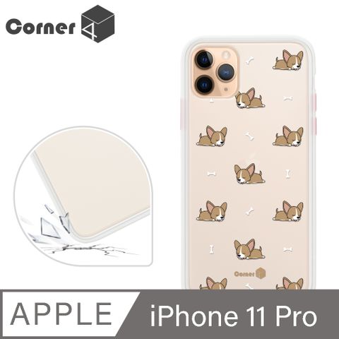 Corner4 Corner4 iPhone 11 Pro 5.8吋柔滑觸感軍規防摔手機殼-柯基懶洋洋(白殼)