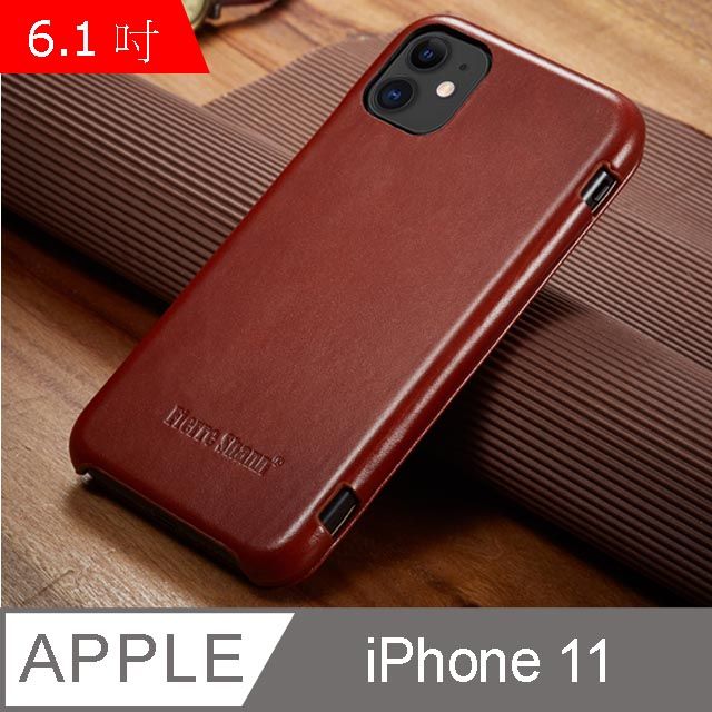 Fierre Shann 商務紋 iPhone 11 (6.1吋) 磁吸側掀 手工真皮皮套 手機皮套保護殼