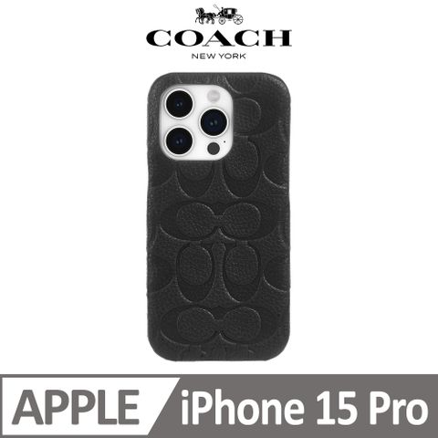 COACH 蔻馳 iPhone 15 Pro 真皮手機殼 黑色壓花經典大C