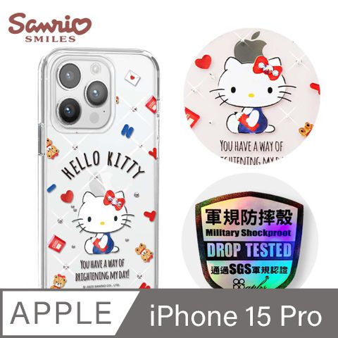 APBS 三麗鷗 iPhone 15 Pro 6.1吋輕薄軍規防摔水晶彩鑽手機殼-小熊凱蒂