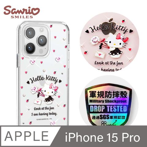 APBS 三麗鷗 iPhone 15 Pro 6.1吋輕薄軍規防摔水晶彩鑽手機殼-情書凱蒂