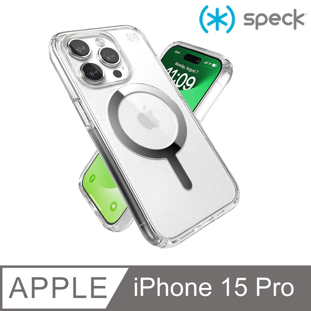 Speck  iPhone 15 Pro (6.1吋) Presidio Perfect-Clear MagSafe 銀色磁吸透明防摔殼